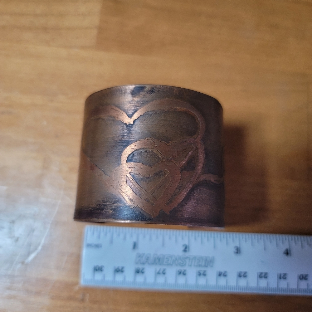 Handmade Etched Copper Cuff Style Bracelet, Hearts, NWOT.